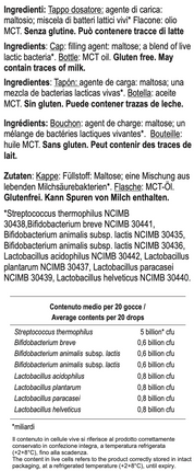 Product label with text in multiple languages detailing ingredients and specifications.